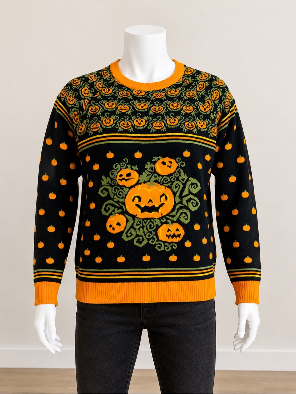 FUN.com Halloween Pumpkin Jack O Lantern Sweater Black Orange Size M